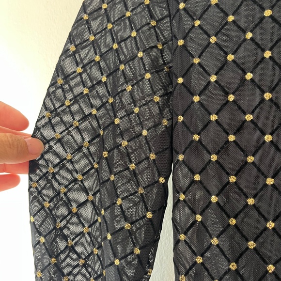 Free People Sz S Mesh Sheer Camisole Pullover Stretch Gold Dots Blouse‎ Top - Picture 4 of 8